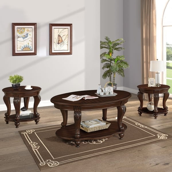Modern Fluted Coffee Table Set Charcoal Stone-Like Drum Base