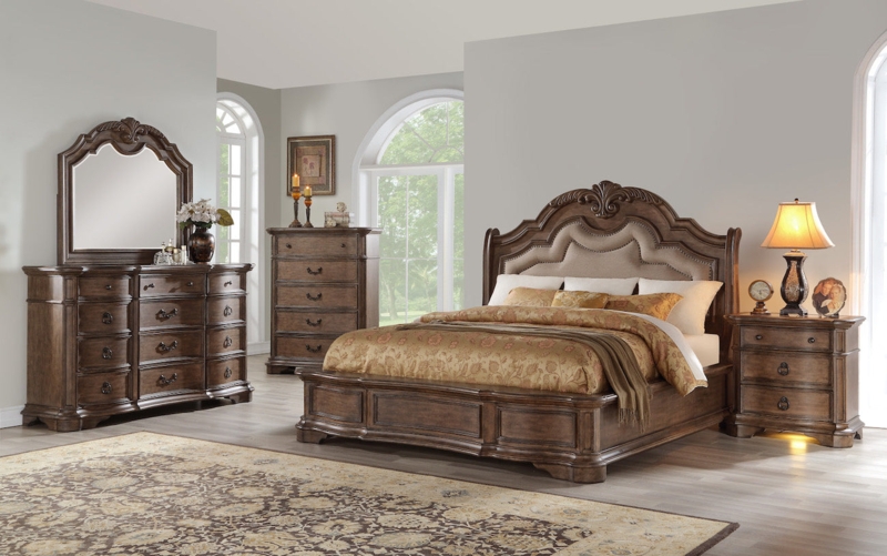Modern Glam Bedroom Set Integrated LED Lighting Wingback Channel Tufting