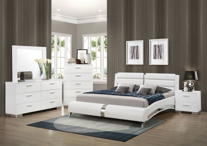 Modern Glam Bedroom Set Mirrored Inlays Button Tufted Headboard