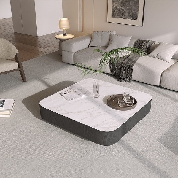 Modern Glam End Table with Gold Geometric Base & Marble-Like Top