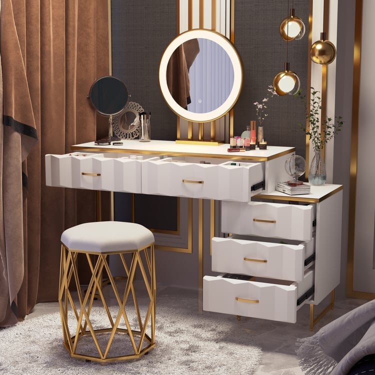 Modern Glam Makeup Vanity with Extendable Top and Oval Mirror