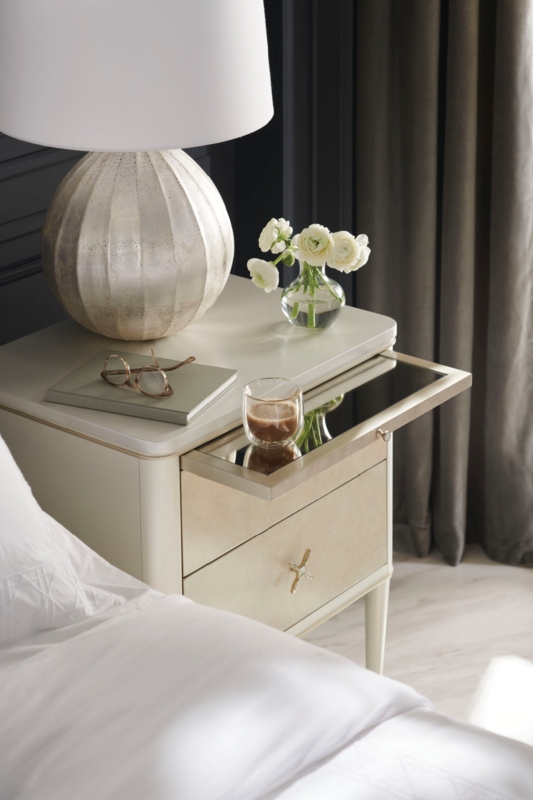 Modern Glam Nightstand with Metallic Caps and Inlay Top
