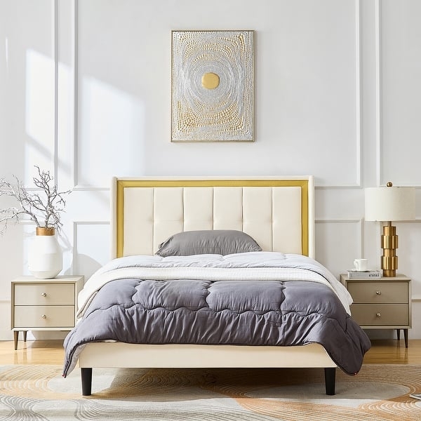 Modern Glam Platform Bed Featuring Channel Tufted Headboard