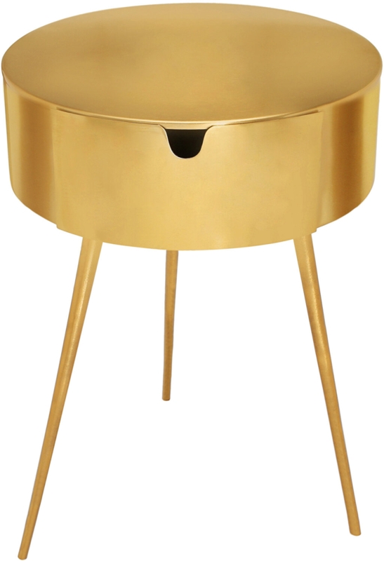 Modern Glam Three-Drawer Nightstand, White Scalloped Texture, Gold Frame