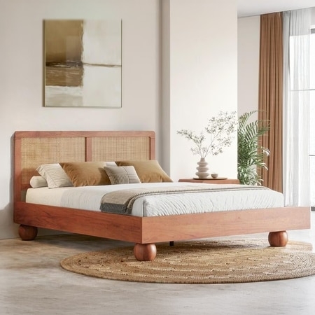 Modern Gray Upholstered Platform Bed, Wingback Headboard
