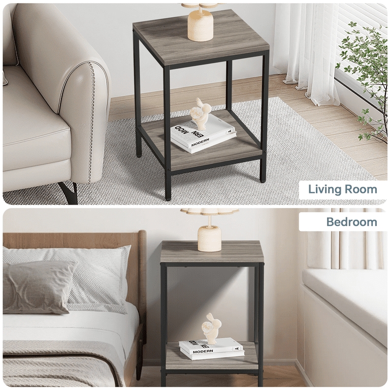 Modern Grey Coffee Table Set with Block Base and Open Storage Shelf