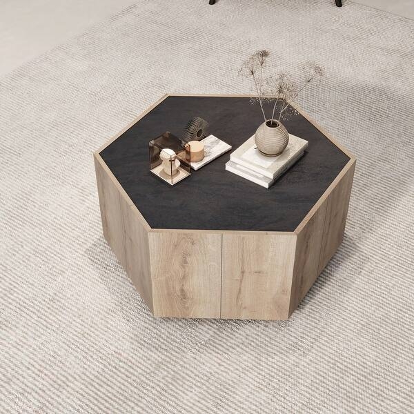 Modern Hexagonal Nesting End Tables with Wood Tops and Metal Tripod Legs