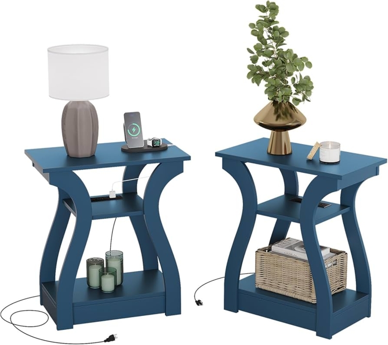 Modern Industrial Three-Tier Side Tables with Mesh Shelf