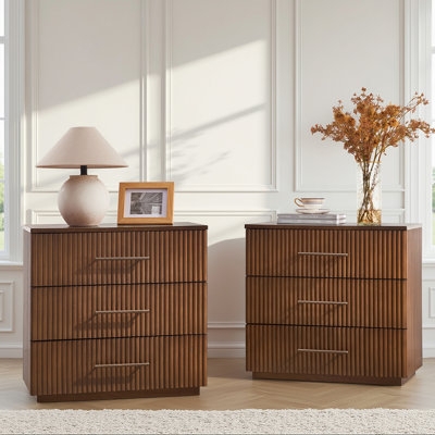 Modern Light Wood Nightstand with Fluted Drawer Fronts