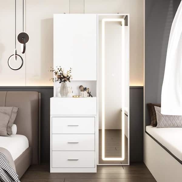 Modern Makeup Vanity with Sliding Top, Full Mirror & LED Lights
