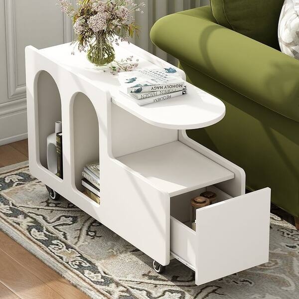 Modern Mobile Side Table with Rounded Multi-Tiered Silhouette