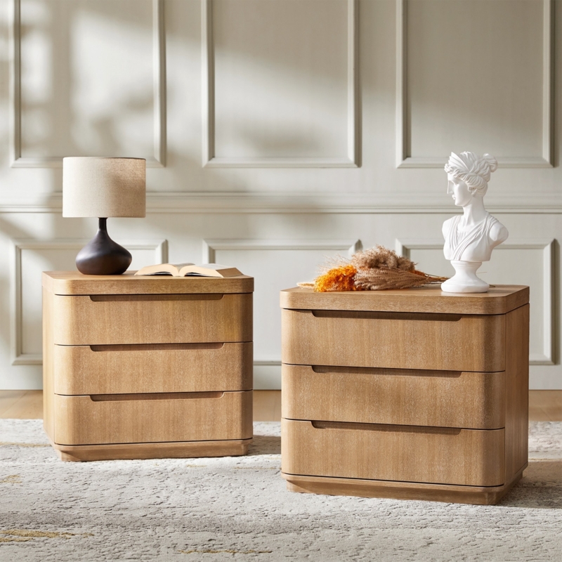 Modern Navy Blue Nightstand with Gold Hardware and Built-in Outlet
