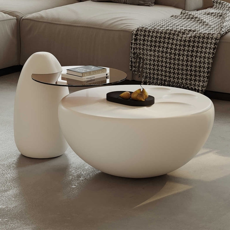 Modern Nesting Coffee Table Set Glass and Stone Top Gold Metal Frame