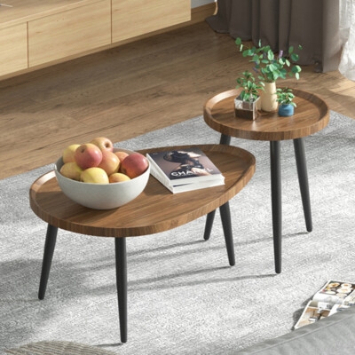 Modern Nesting Side Table Set with Marble Pattern and Gold Frame