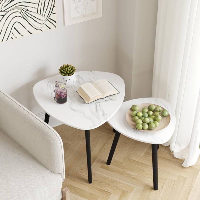 Modern Nesting Triangular Tables with Marble Pattern Tops