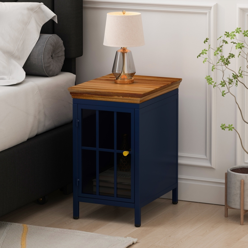 Modern Nightstand with Fluted Glass Doors & Gold Legs