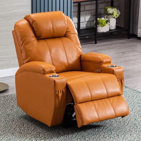 Modern Orange Theater Recliner Manual Chair Side Storage Pocket