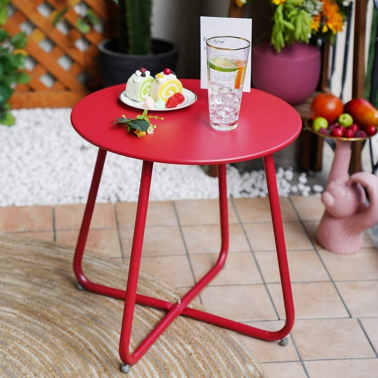 Modern Outdoor Accent Table with Metal Crossed Legs and Tray Top Rim