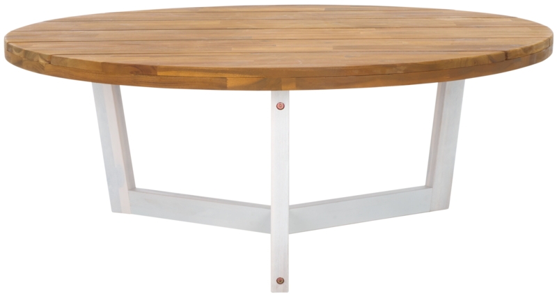 Modern Outdoor Coffee Table with White Top and Wood Tripod Legs