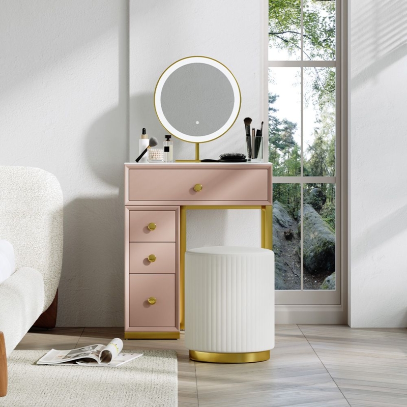 Modern Pink Vanity Set with Sintered Stone Top and Bow Chair