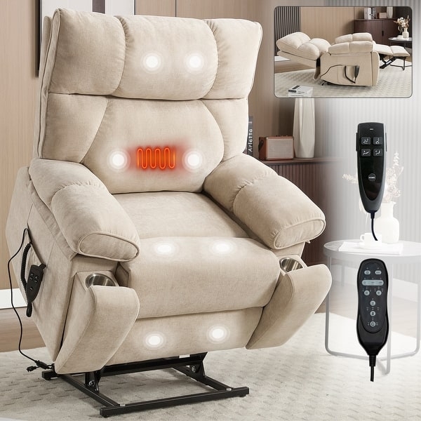 Modern Power Lift Recliner Charcoal Gray Fabric With Cup Holders