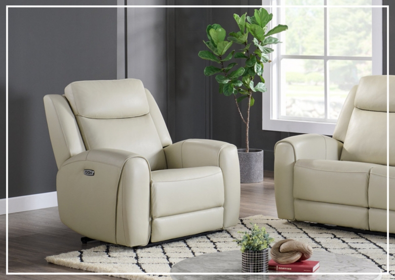 Modern Power Recliner in Cream Leather-Like with High Tapered Legs