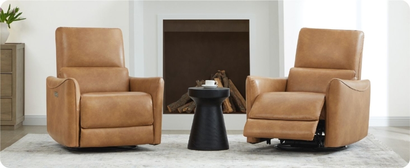 Modern Recliner Chair Track Arms Cognac Brown Leather-Like