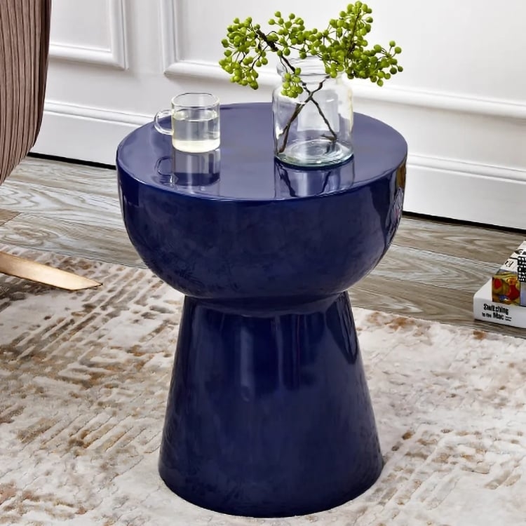 Modern Round Side Table with Gold Slatted Base