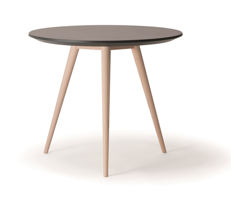 Modern Round Side Table with Unique Slatted Wood Tripod Base