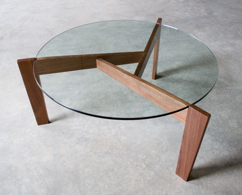 Modern Sculptural Coffee Table with Triangular Light Wood Top