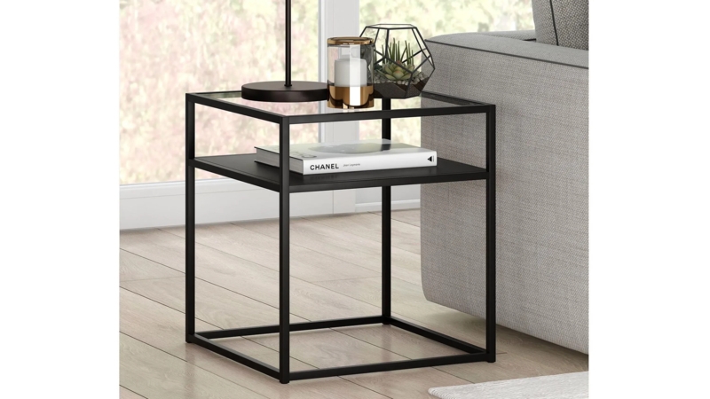 Modern Side Table Blackened Bronze Two Tier Glass Shelves