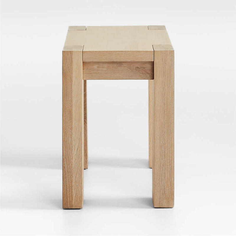 Modern Side Table with Chunky Block Base, Round Top, Natural Wood