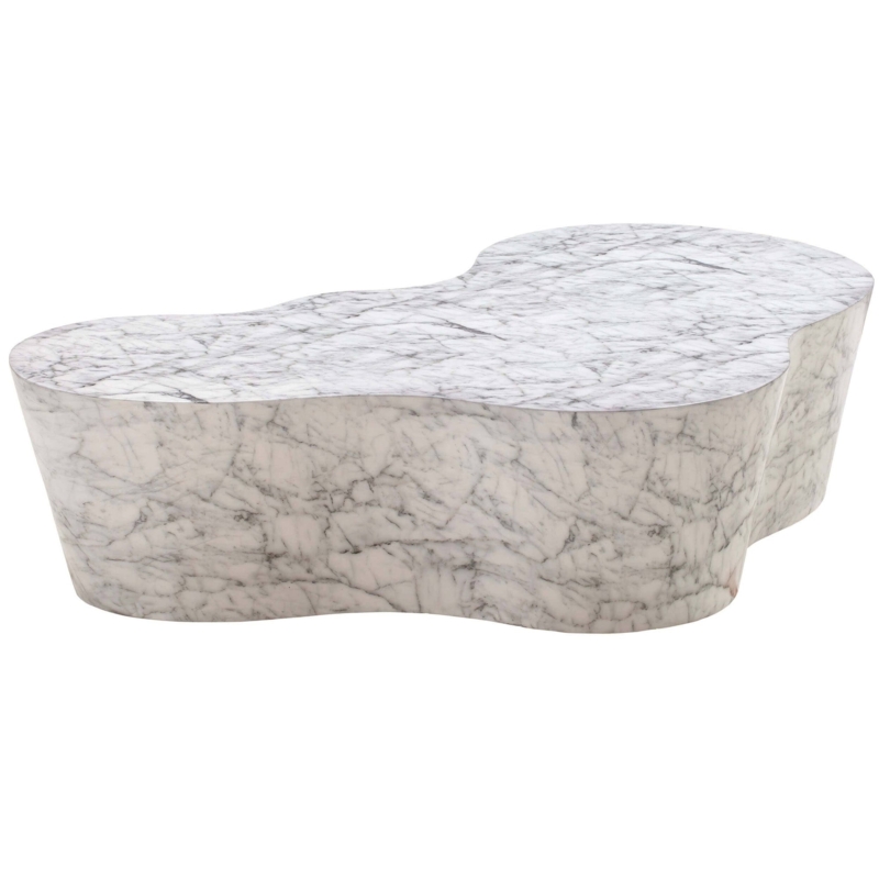 Modern Slab Coffee Table with Chunky White Faux Marble Block Legs