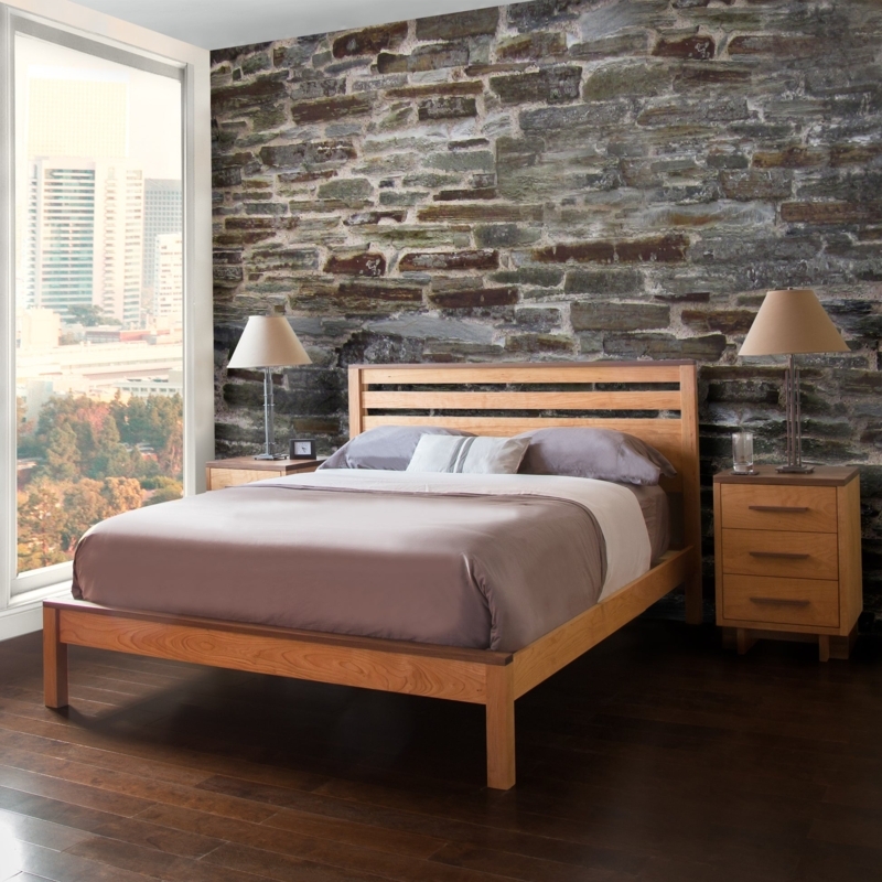 Modern Solid Wood Bed Frame with Natural Wood Grain and Tapered Legs