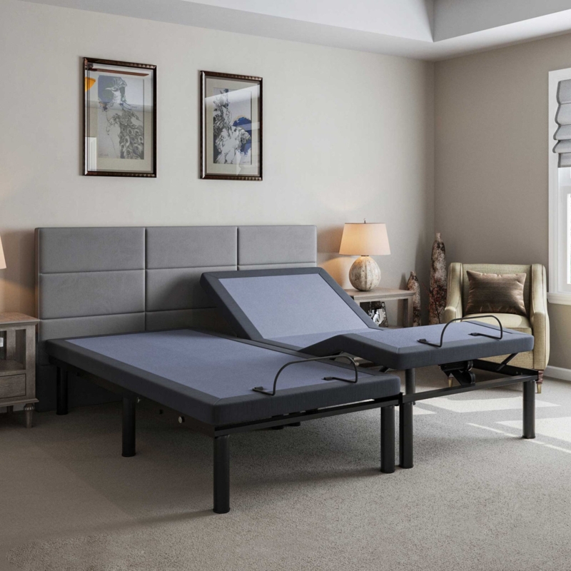 Modern Split King Adjustable Bed against Dark Charcoal Accent Wall