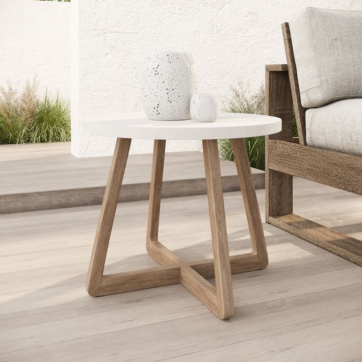 Modern Tripod Outdoor Side Table with Slatted Sunburst Top