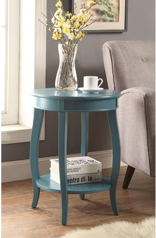 Modern Two-Tier End Table featuring Cylindrical Legs in Teal