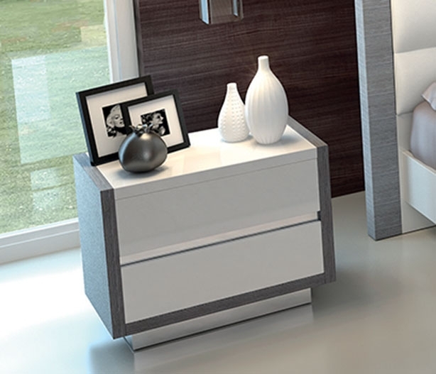 Modern Two-Toned Bedroom Nightstand High Gloss White and Taupe Finish