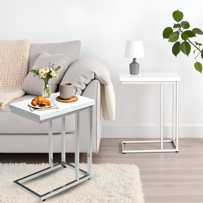 Modern White C-Shaped End Tables, Cantilevered Design, Slim Profile