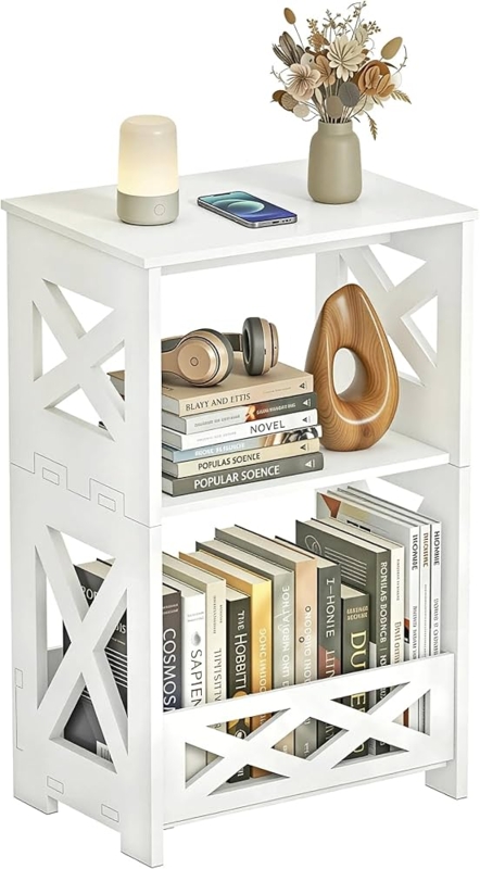 Modern White Side Table with C-Shaped Frame for Small Spaces
