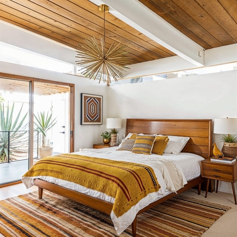 Modern Wood Platform Bed with Integrated Headboard and Tapered Legs