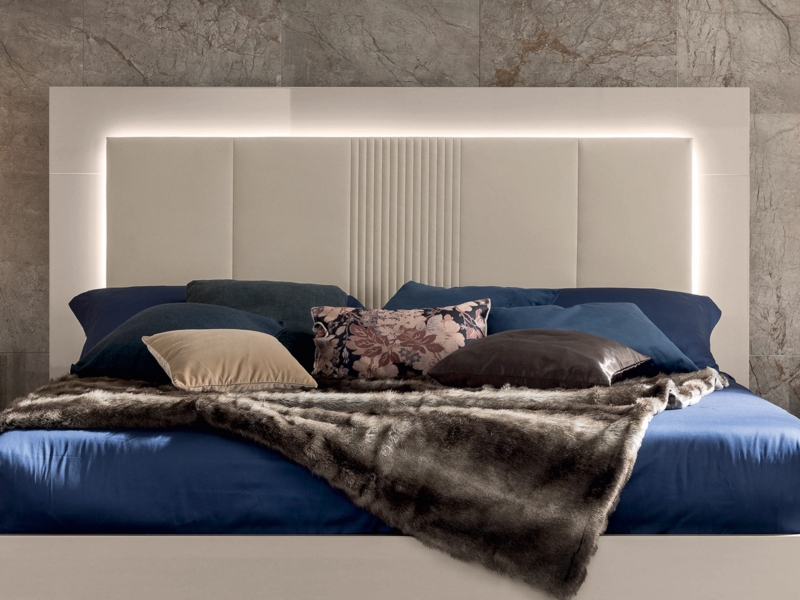 Modern Wood Toned Headboard with Integrated Warm Backlit Glow Effect