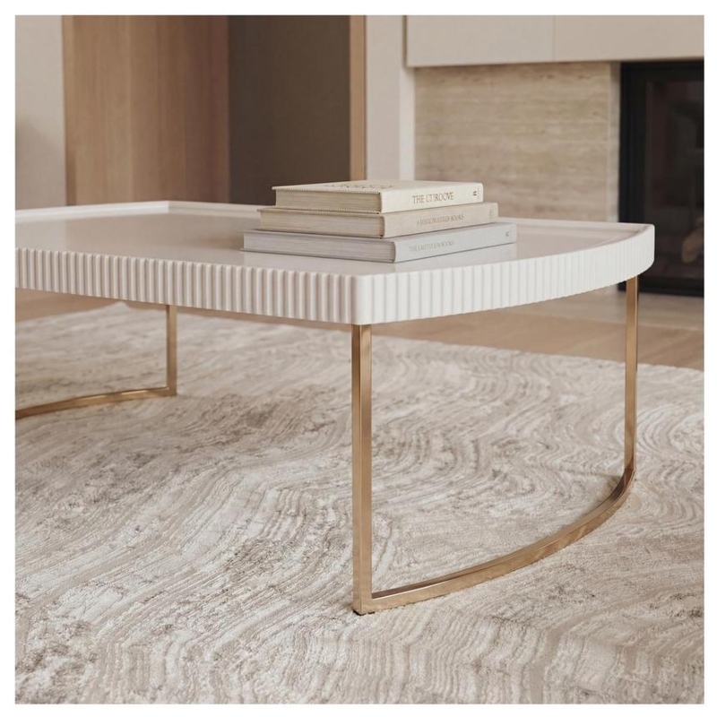 Monolithic Coffee Table Fluted Base Cream Stone-Like Finish