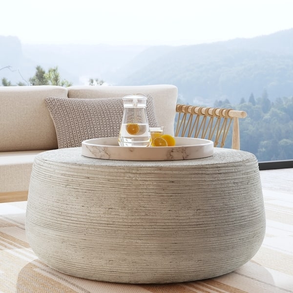 Monolithic Outdoor Round Coffee Table Concrete Look Pedestal