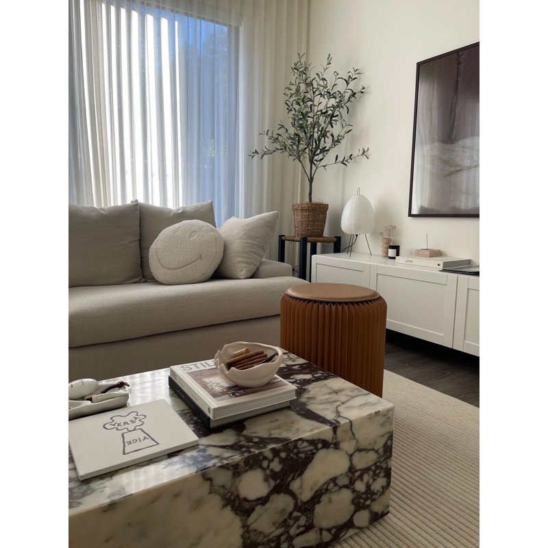 Monolithic Rectangular Block Coffee Table in Calacatta Viola Marble