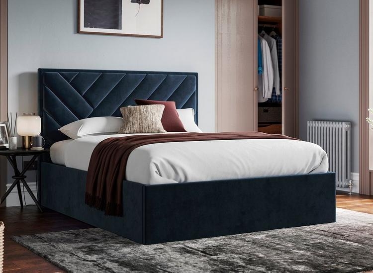 Moody Contemporary Upholstered Bed with Tall Vertical Channeling