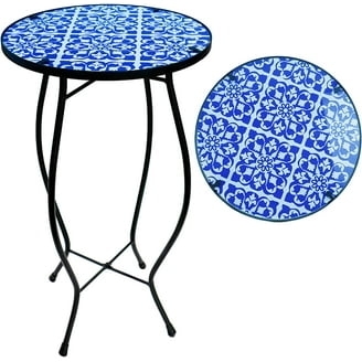Mosaic End Table Purple Floral Glass Top Scroll Metal Legs