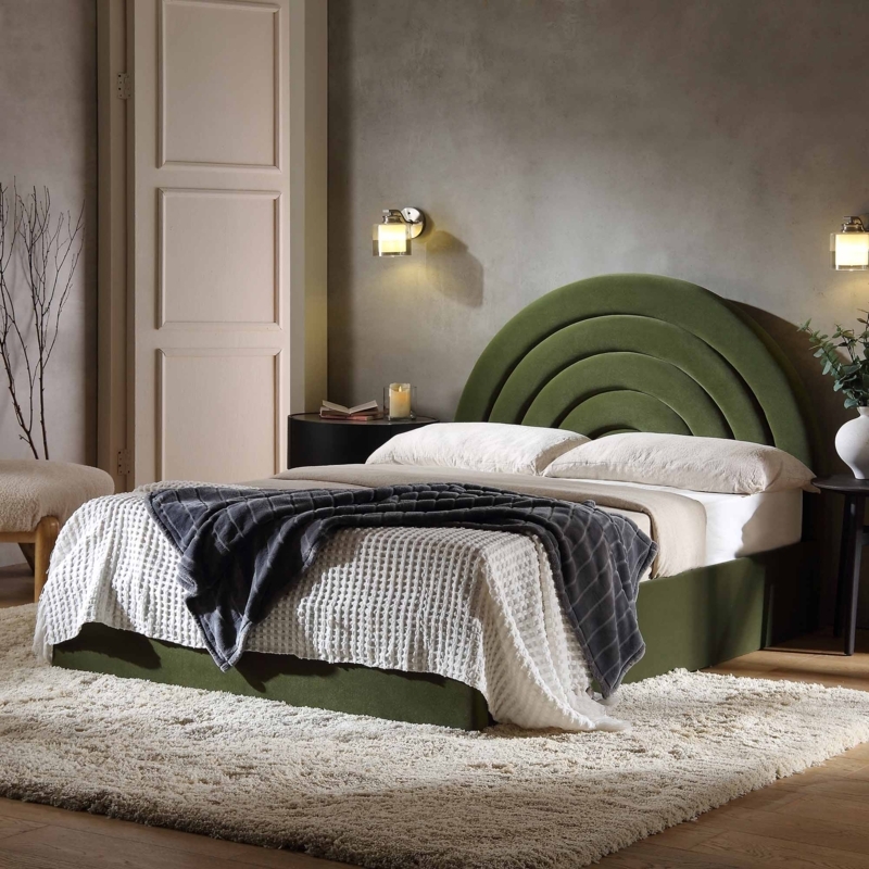 Moss Velvet Storage Bed Wingback Channel Tufted Headboard