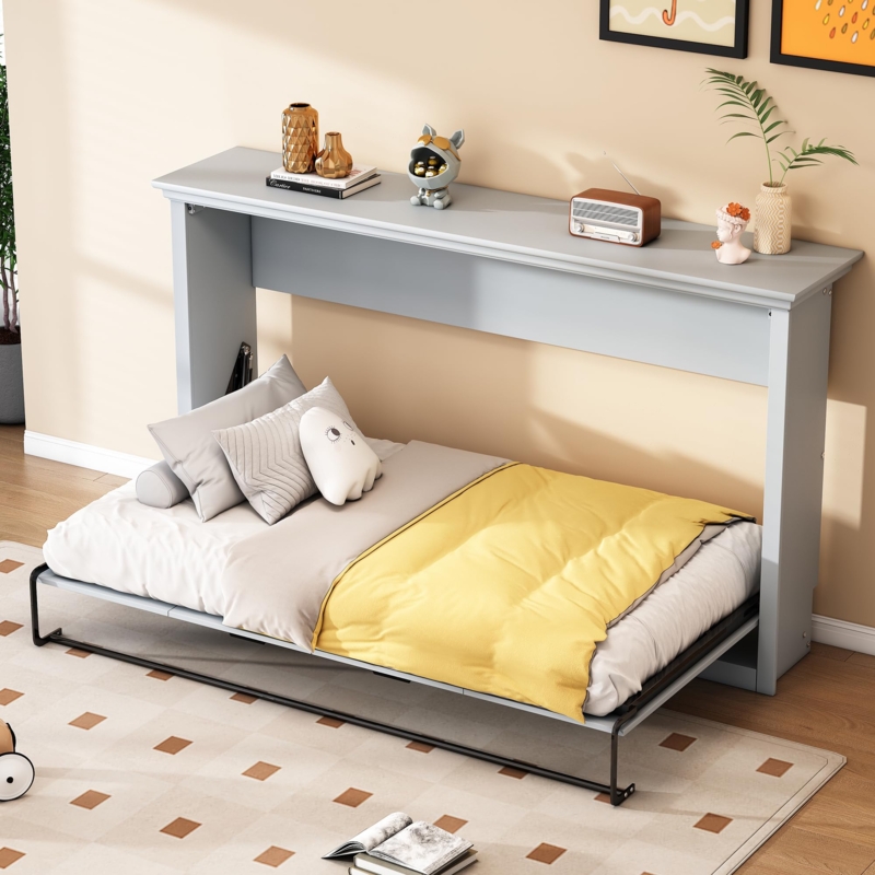 Murphy Bed Black Matte Cabinet Conversion with Integrated Charging