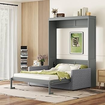 Murphy Bed Grey Cabinet with Integrated Sofa and Shaker Panels